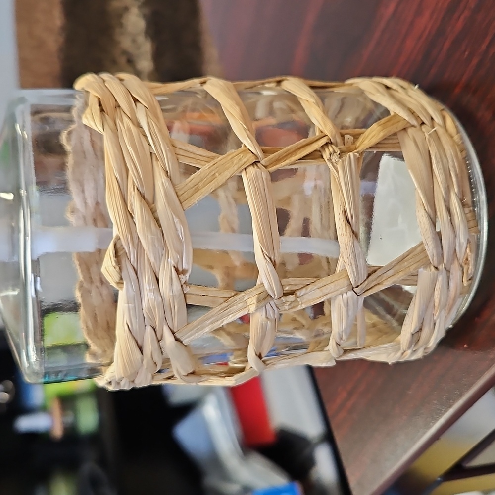 Woven Glass Soap Dispenser - Silver and Tan - Picture 2 of 3